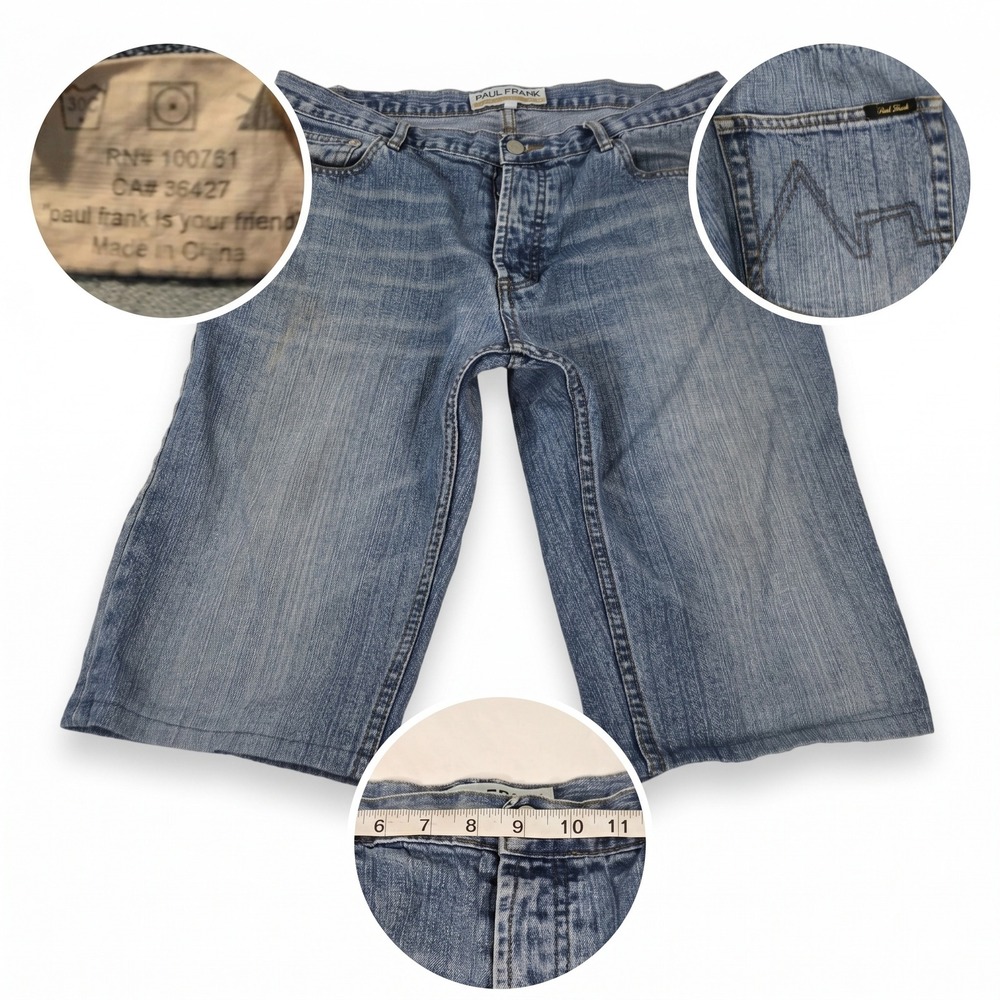 Vintage Paul Frank Denim Shorts Mens 36 Blue Jorts Y2K Skater Baggy